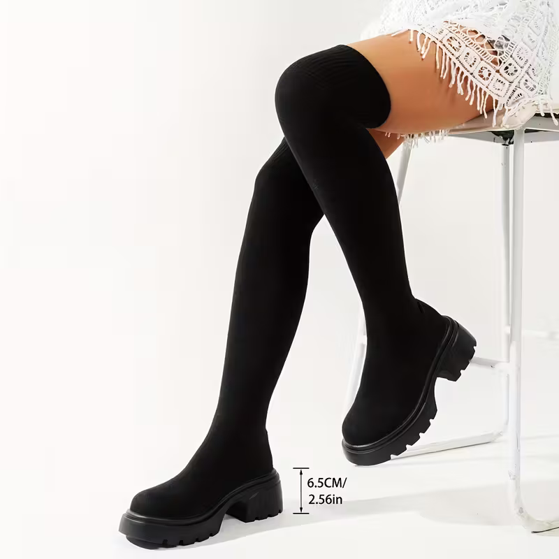 Women's Elastic Opening Thick Platform Heels Punk Gothic Boots for Concerts, Parties, Everyday