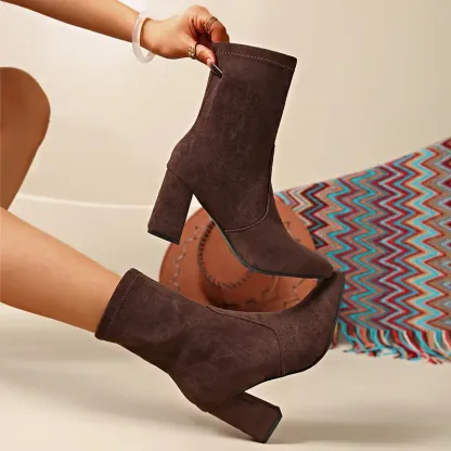 Women's Elegant Non-Slip Slip-On Chunky Heel Boots for Everyday, Formal, Party