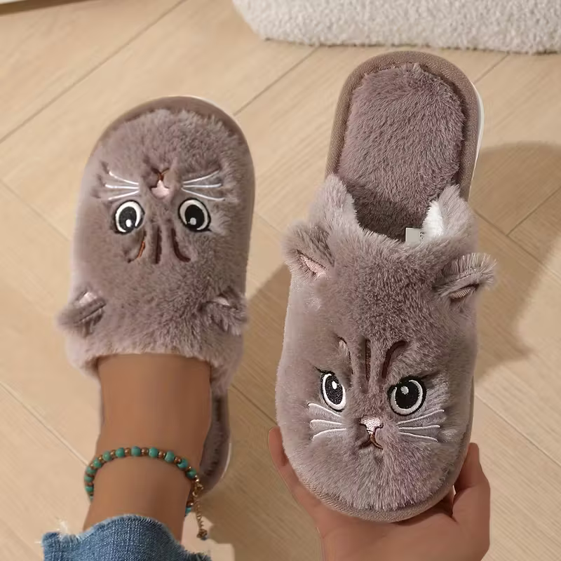 Women's Winter Indoor Plush Cat Warm Soft-Sole House Floor Slippers