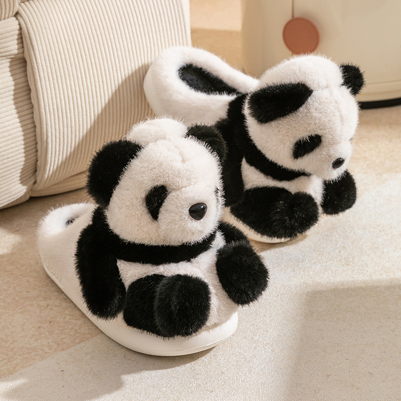 Women's Cute Plush Panda Slippers Winter Indoor House Shoes