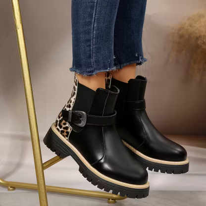 Women's Retro Chunky Heel Ankle Boots with Adjustable Buckle Strap