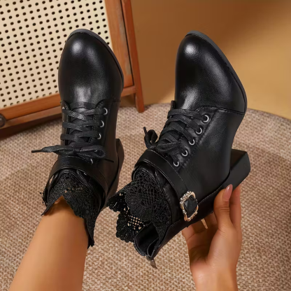 Women's Elegant & Versatile Retro Style Gothic Lace Chunky High-Heel Ankle-High Boots for Dresses, Skirts, Jeans