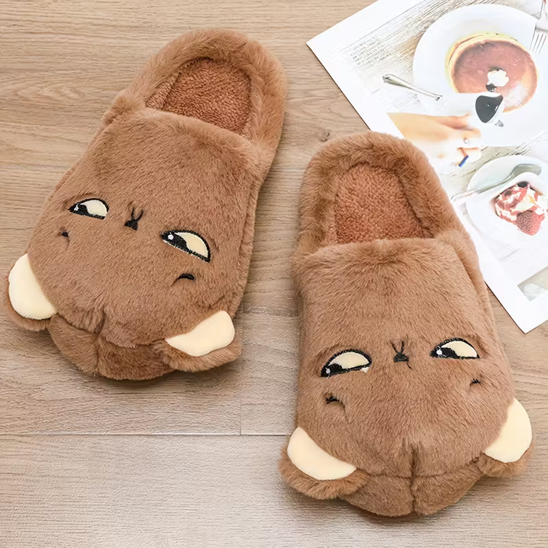 Women's Cozy Soft Plush Cartoon House Slippers Anti-Skid Slip-On Indoor Shoes