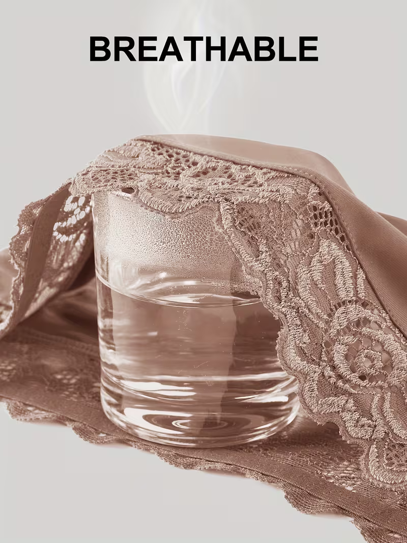 5pcs Women's Stylish & Elegant Floral Patterns Lace Trim Triangle Panties Breathable Mid-Rise Underwear