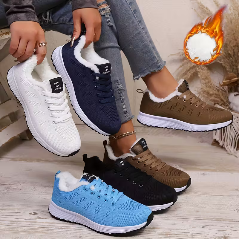 Women's Stylish & Comfortable Plus-Size Plush Warm Sports Shoes Sneakers for Running, Fitness, Commuting, Daily Shopping