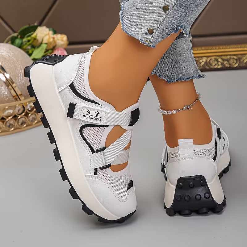 Women's Breathable Mesh Adjustable Hook-and-Loop Straps Slip-On Sneakers