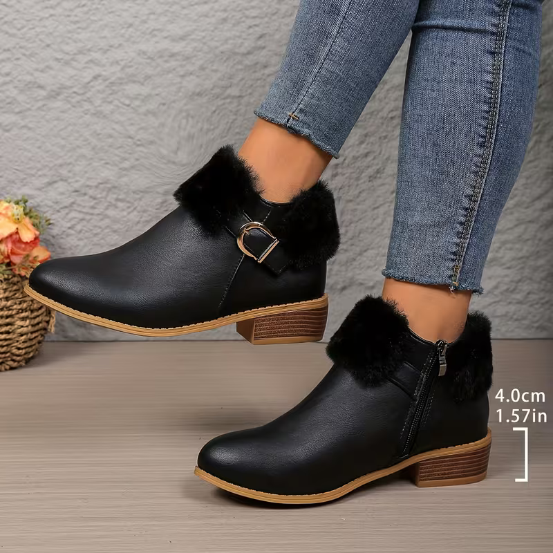 Women's Fashion & Warm Chelsea Block Heel Slip-On Boots