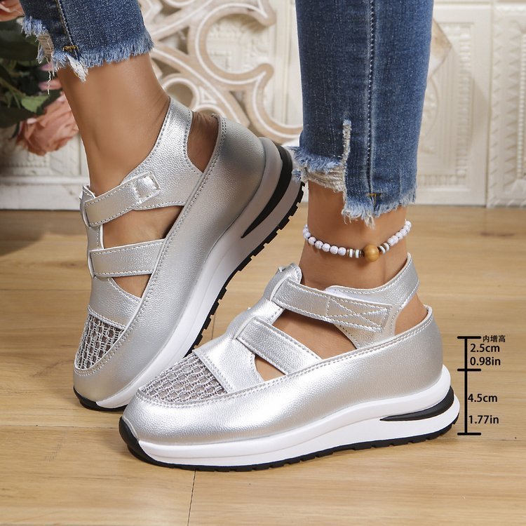 Women's Hollow-Out Hook-and-Loop Fastener Platform Sports Sandals