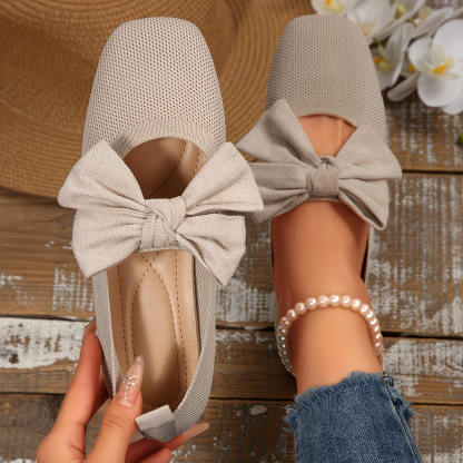 Ladies' Breathable & Lightweight Bow Decoration Slip-On Flat Shoes