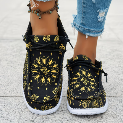 Women's Fashion & Lightweight Geometric Floral Pattern Slip-On Loafers