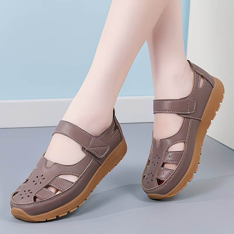 Women's Cut-Out Design and Hook-and-Loop Fastener Platform Sandals