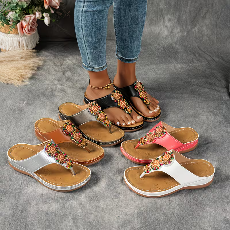 Women's Elegant & Comfortable Bohemian Style Vintage Handmade Beaded Designs Sandals Flip-flops