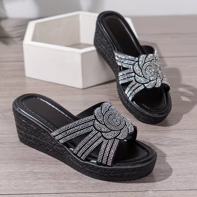 Women's Stylish Rhinestones Anti-Slip Thick-Soled Wedge Sandals