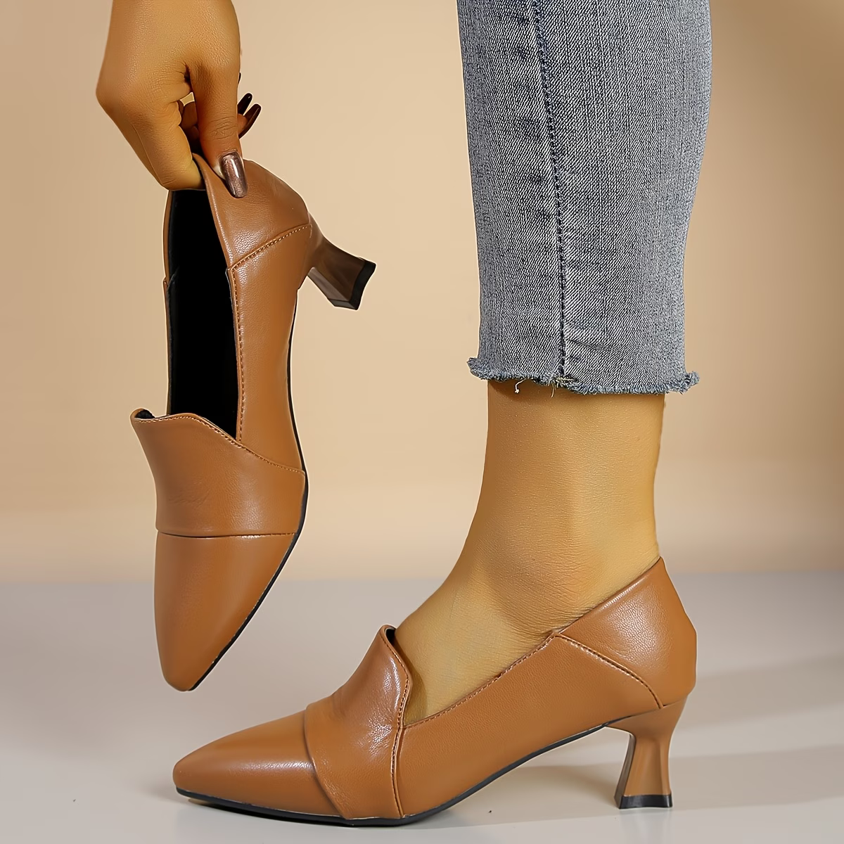 Women's Elegant & Comfortable Leather Chunky Heel Shoes
