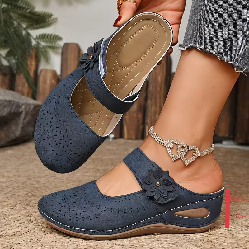 Women's Arch Support Hollow Design Floral Decorations Massage Wedge Mules  Slip-On Sandals