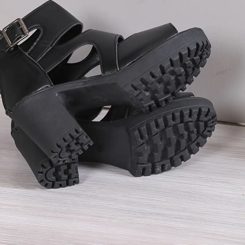 [Chunky Heel] Women's Fashion Hollow Out Design High Heel Sandals