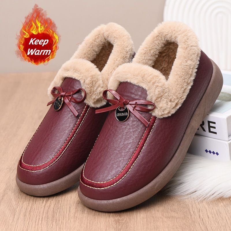 Women's Warm & Waterproof Leather Slip-on Shoes for Winter