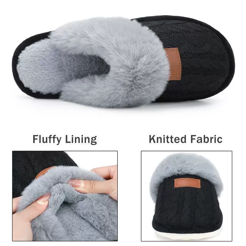 Women's Cable Knit Fuzzy Mule Slippers