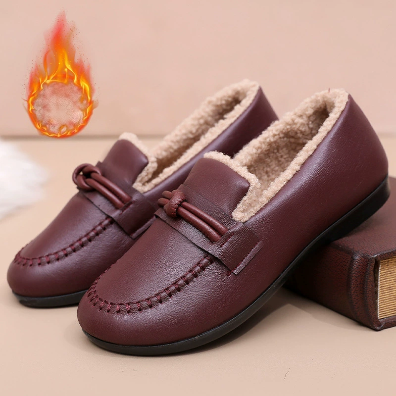 Women’s Fleece Lined Leather Loafers Slip On Warm Shoes