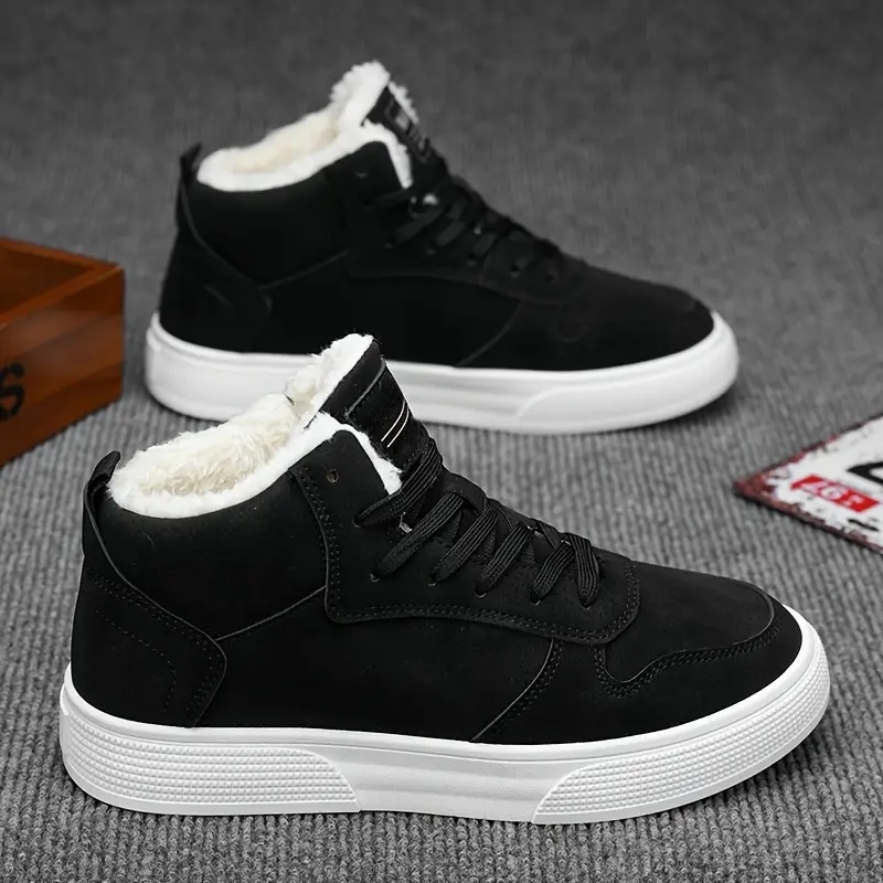 Men's Warm Comfortable Plush Lining Mid-Top Boots For Winter Outdoor Street Walking and Strolling