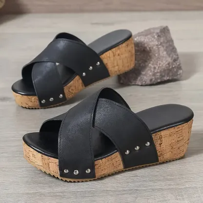 Women's Comfortable Platform Wedge Heeled Slip-On Sandals