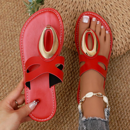 Women's Metal Buckle Non-slip Flat Flip-flops for Leisure and Vacation