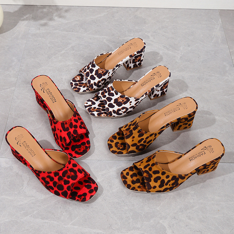 Women's Fashion Leopard Print Chunky Heel Sandals