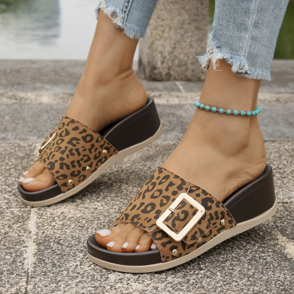 Women's Fashion Leopard Print Thick-soled Wedge Sandals