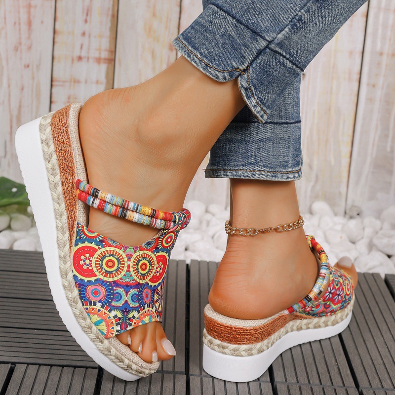 Women's Summer Colorful Graffiti Wedge Sandals