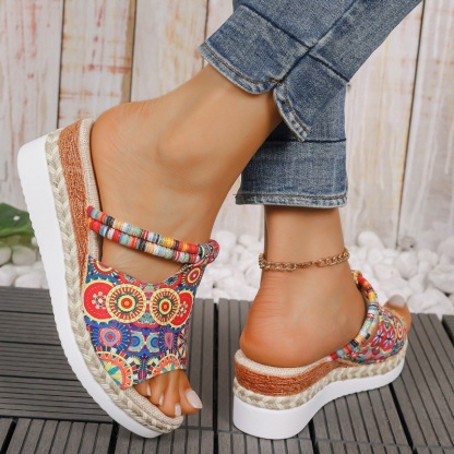Women's Summer Colorful Graffiti Wedge Sandals