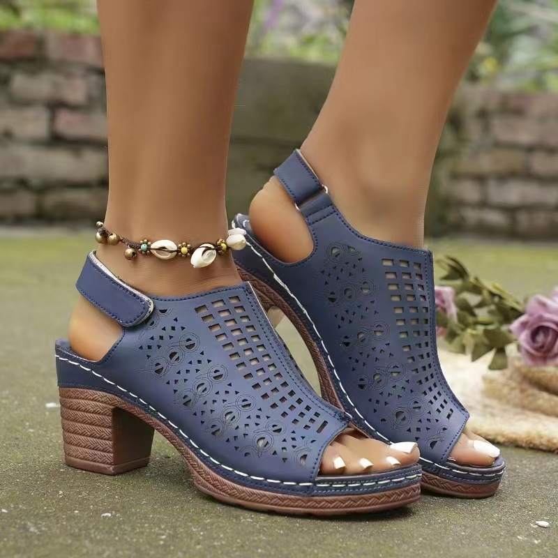 Women's Elegant Fashion Hollow Out Chunky Heels Sandals