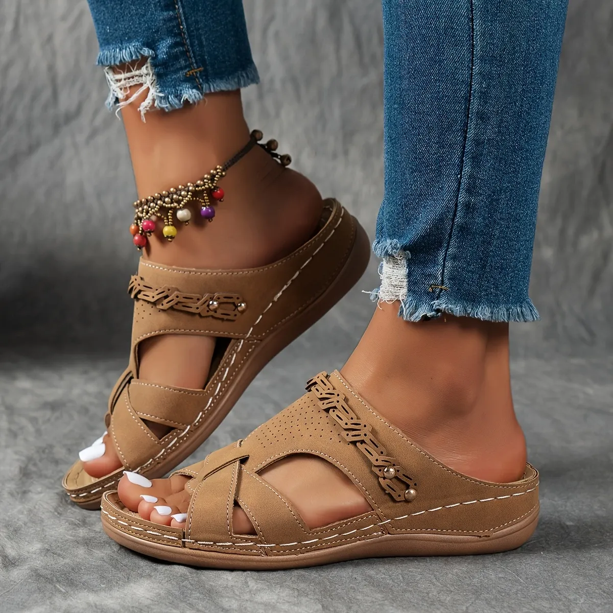 Women's Cut-out Wedge Slide Shoes Casual Outdoor Summer Beach Shoes