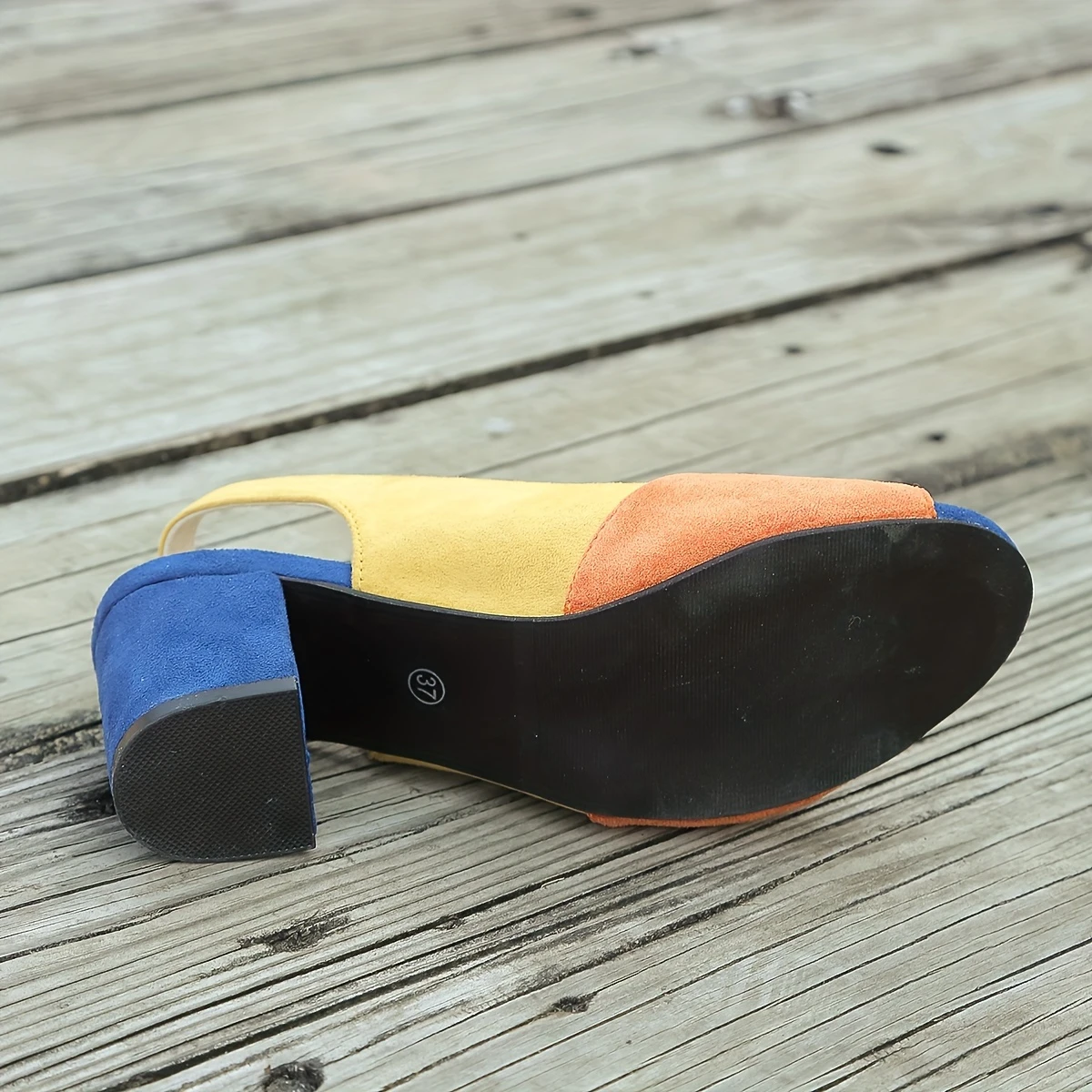 Women's Geometric Contrast Color Chunky Heel Sandals for Casual & Party Wear