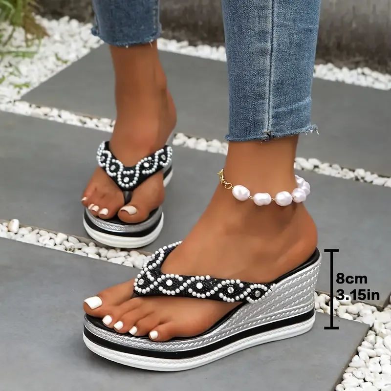Women's Rhinestone Lightweight Comfortable Non-Slip Wedge Sandals
