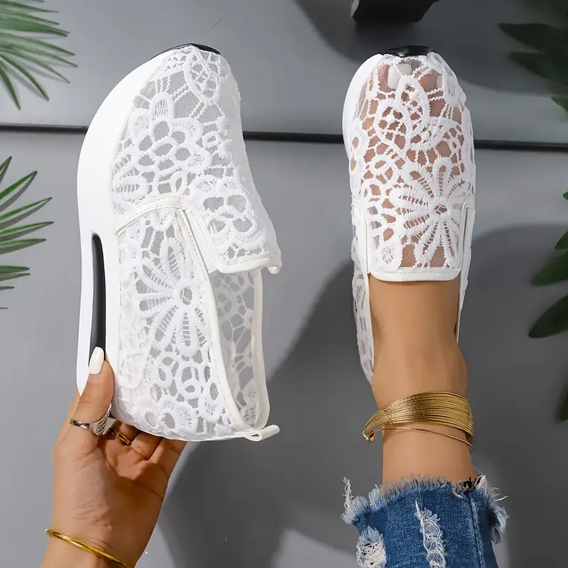 Women's Elegant Breathable Delicate Lace Mesh Slip-On Sneakers