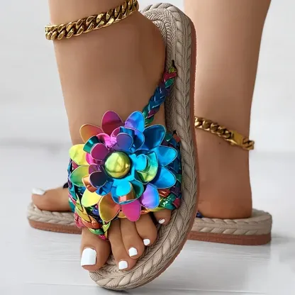 Women's Colorful Laser Flower Flip Flops Beach Sandals