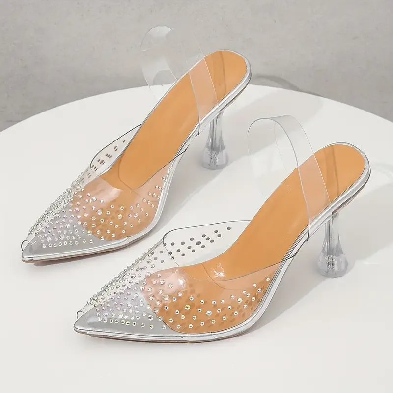High Heels Crystal Rhinestone Transparent Sexy Temperament Sandals for Women