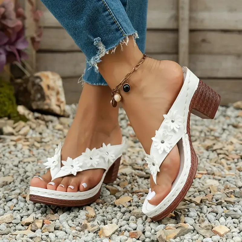 Women's Chic Arch Support Floral Wedge Flip Flops Sandals for Beach Travel Casual Outings