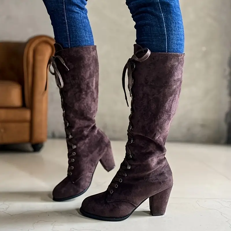 Women's Fashion Comfortable Lace Up Chunky Heel Boots