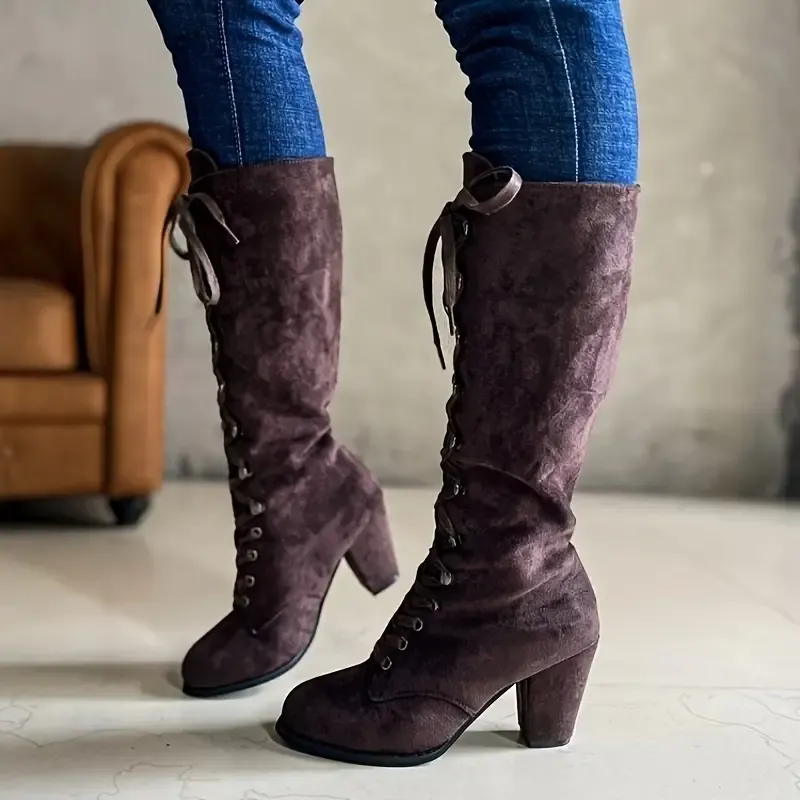 Women's Fashion Comfortable Lace Up Chunky Heel Boots