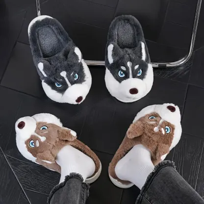 Warm & Cozy Husky-Shaped Plush Slippers Indoor/Outdoor Wear for Men & Women