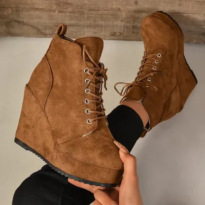 Women's Thermal Lined Plush Platform Wedge Shoes Boots