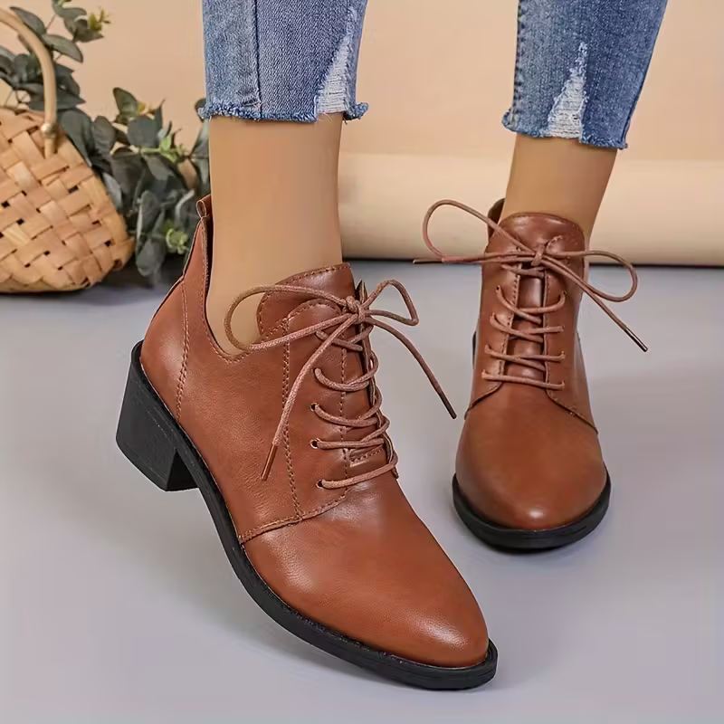 Women's Fashion Versatile British Style Leather Ankle Boots