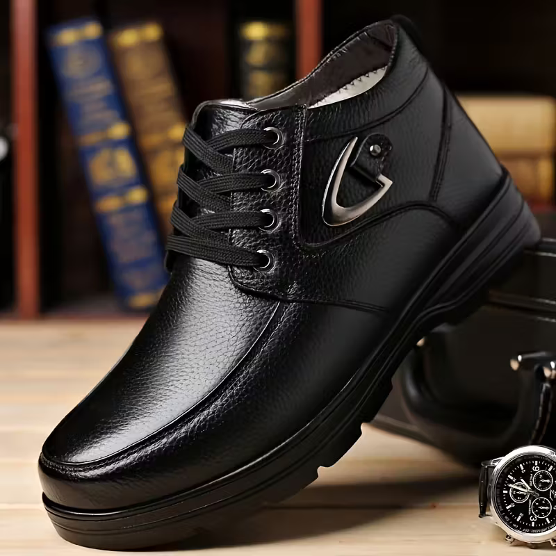 Men's Plus Velvet Warm Genuine Leathe Wear-resistant Anti-slip Winter Shoes