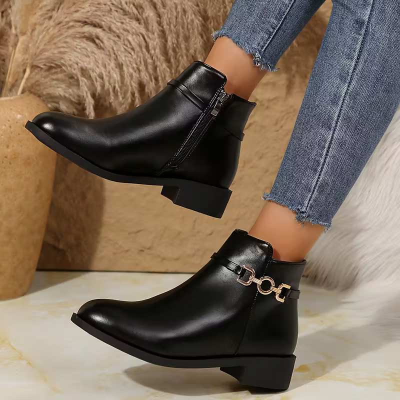 Women's Stylish & Versatile New Metal Buckle Ankle Boots