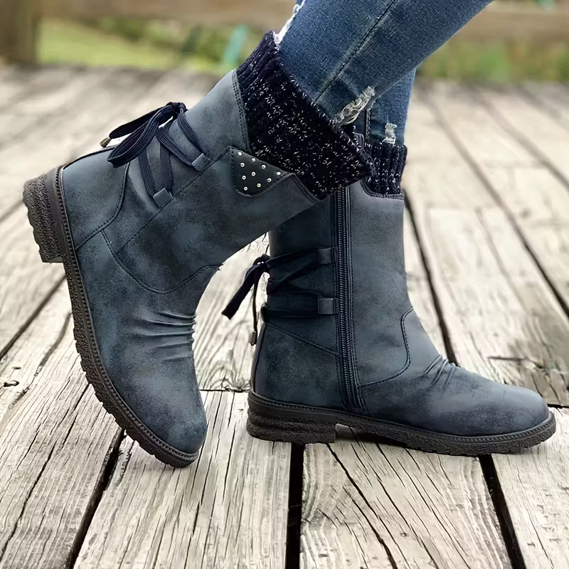Women's Vintage Classic Elegant Waterproof Lace-Up Adjustable Mid-Calf Boots