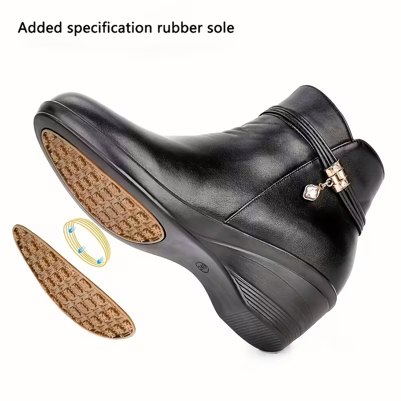 Women's Soft Warm Plush Waterptoof Handmade Leather Bowknot Wedge Heel Short Boots