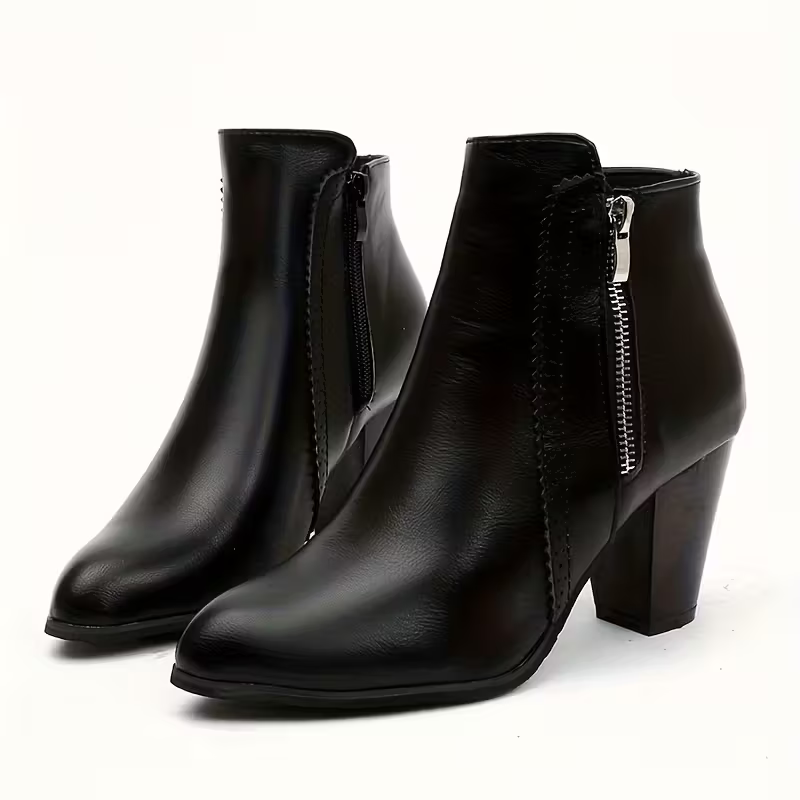 Women's Fashion Non-Slip Handmade Leather Chunky Heel Ankle Boots