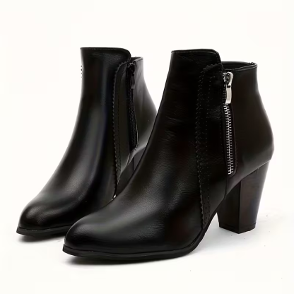 Women's Fashion Non-Slip Handmade Leather Chunky Heel Ankle Boots