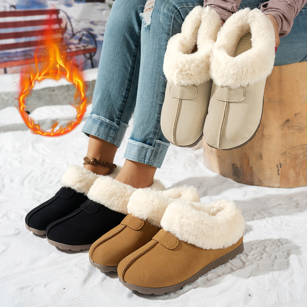 Women's Fleece-lined Warm Wear-resistant Slip-on Winter Snow Boots